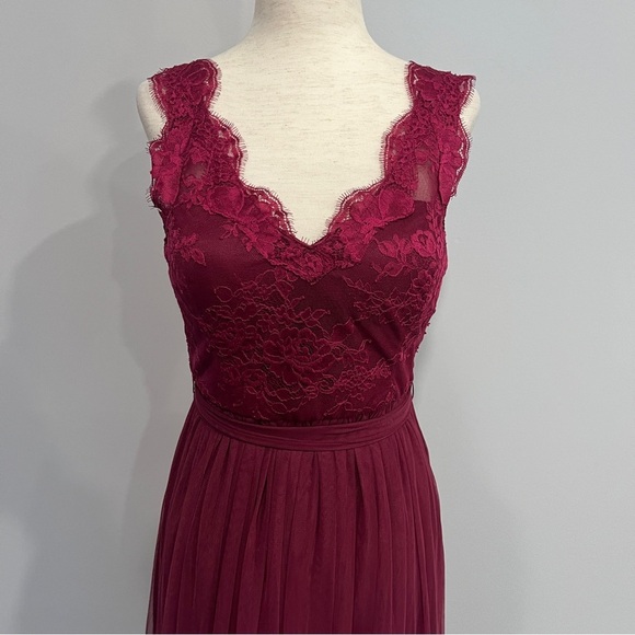 Anthropologie Hithero Red Lace Long‎ Chiffon Dress 4 - Picture 4 of 10